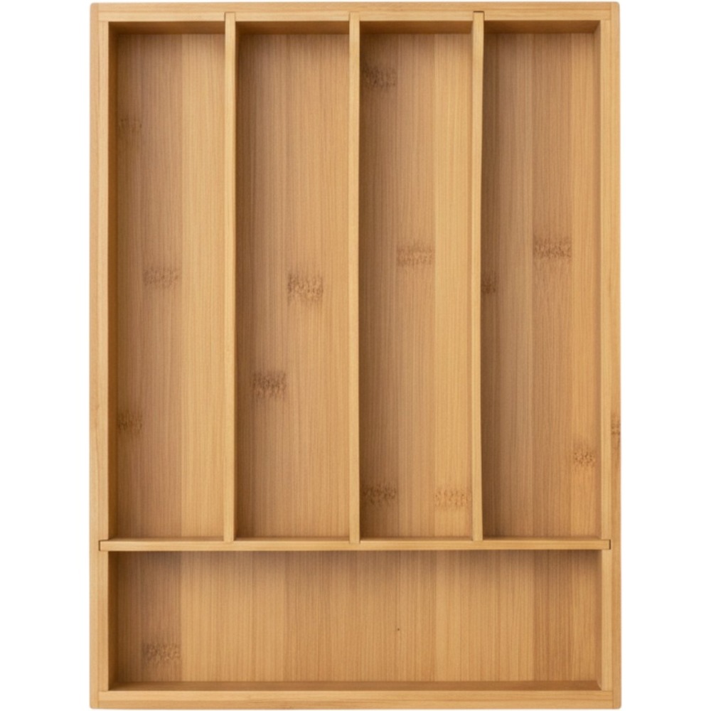 Bamboo Silverware Drawer Organizer 5 Compartment Cutlery Tray Kitchen Storage
